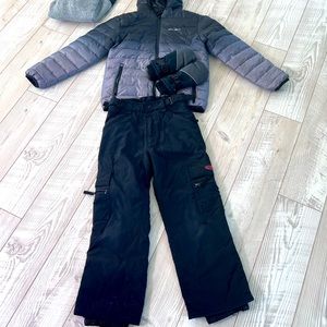 Eddie Bauer Kids reversible puffer jacket size 10/12 and Snowpants size 10